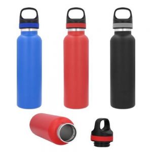 ✅Termo con doble pared de acero inoxidable con tapa de plástico enroscable con cintillo de silicón y textura en el cuerpo. Cap. 670 ml. - Lucky Alien Promotional